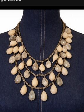 Lydell 3 Strand Necklace Pastel Peach 80s Clear Faceted Briolette Beads vintage